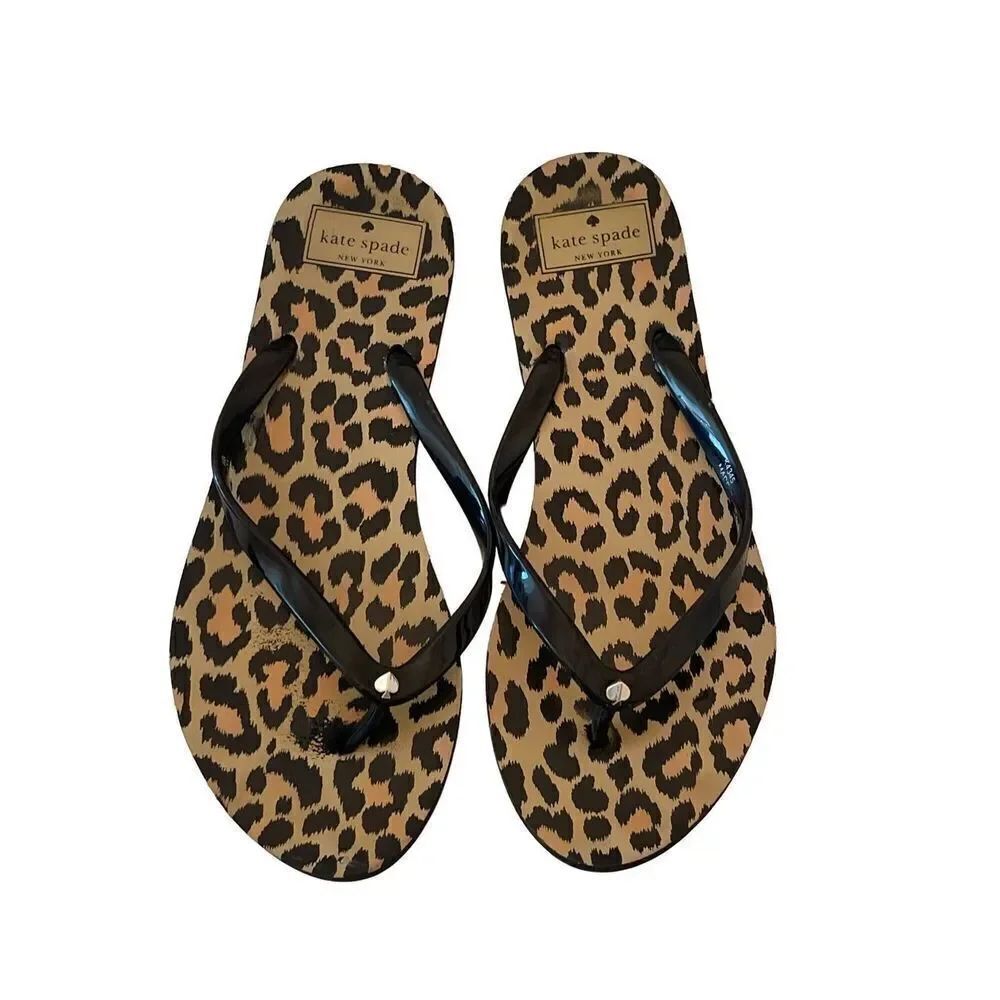 Kate Spade Womens Brown Black Animal Print Slippers Flip Flops Sandals Size 8 - Picture 8 of 8
